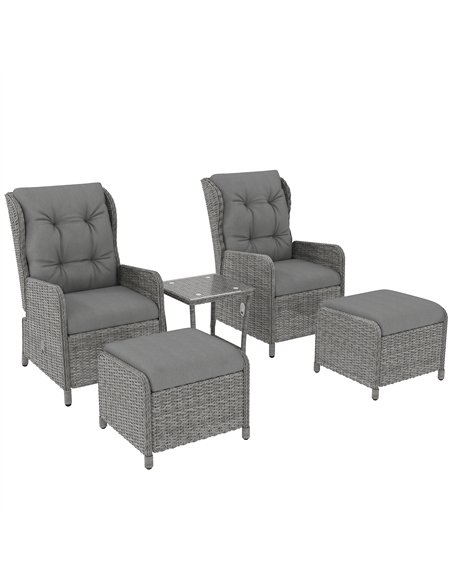 Outsunny 5 Pieces Rattan Bistro Set with Adjustable Back, Reclining Wicker Balcony Furniture with Cushions, Glass Top Coffee Tab - pic 122511 | FastDaddyshop