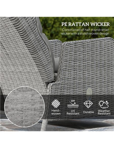 Outsunny 5 Pieces Rattan Bistro Set with Adjustable Back, Reclining Wicker Balcony Furniture with Cushions, Glass Top Coffee Tab - pic 122514 | FastDaddyshop