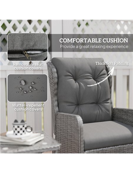 Outsunny 5 Pieces Rattan Bistro Set with Adjustable Back, Reclining Wicker Balcony Furniture with Cushions, Glass Top Coffee Tab - pic 122515 | FastDaddyshop