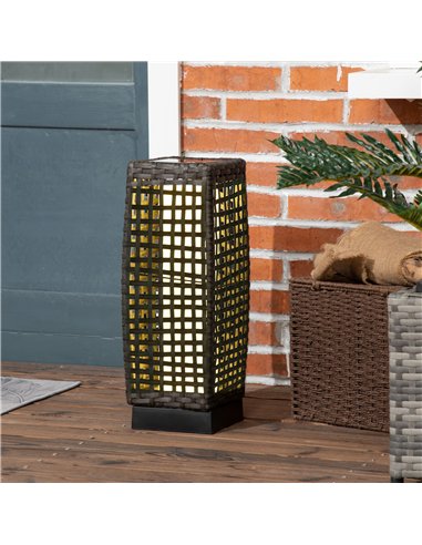 Outsunny Outdoor Rattan Solar Lantern, Brushed PE Wicker Patio Garden Lantern wtih Auto On/Off Solar Powered LED Lights for Indo