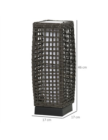 Outsunny Outdoor Rattan Solar Lantern, Brushed PE Wicker Patio Garden Lantern wtih Auto On/Off Solar Powered LED Lights for Indo