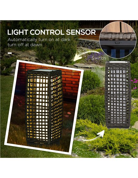 Outsunny Outdoor Rattan Solar Lantern, Brushed PE Wicker Patio Garden Lantern wtih Auto On/Off Solar Powered LED Lights for Indo - pic 122561 | FastDaddyshop