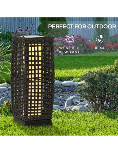 Outsunny Outdoor Rattan Solar Lantern, Brushed PE Wicker Patio Garden Lantern wtih Auto On/Off Solar Powered LED Lights for Indo