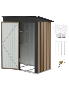 Outsunny Metal Garden Shed, Outdoor Lean-to Shed for Tool Motor Bike, with Adjustable Shelf, Lock, Gloves, 5'x3'x6', Brown