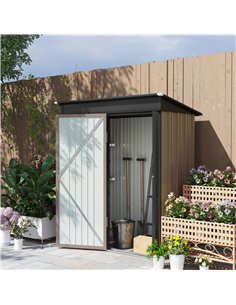 Outsunny Metal Garden Shed, Outdoor Lean-to Shed for Tool Motor Bike, with Adjustable Shelf, Lock, Gloves, 5'x3'x6', Brown 2