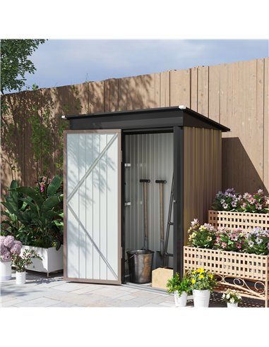 Outsunny Metal Garden Shed, Outdoor Lean-to Shed for Tool Motor Bike, with Adjustable Shelf, Lock, Gloves, 5'x3'x6', Brown