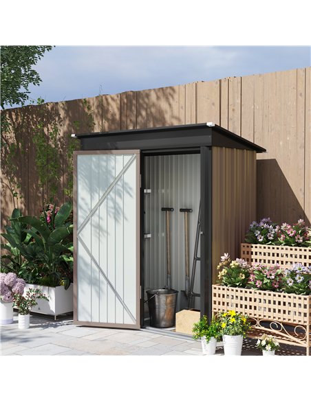 Outsunny Metal Garden Shed, Outdoor Lean-to Shed for Tool Motor Bike, with Adjustable Shelf, Lock, Gloves, 5'x3'x6', Brown - pic 122593 | FastDaddyshop