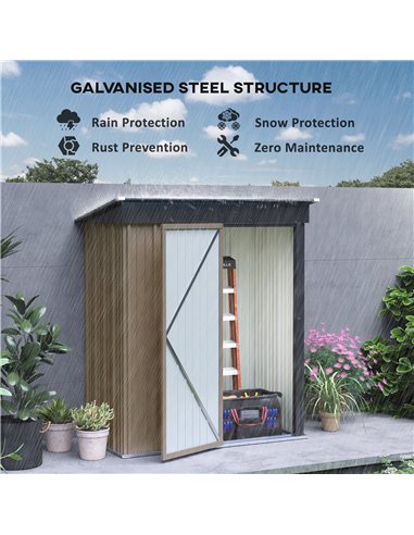 Outsunny Metal Garden Shed, Outdoor Lean-to Shed for Tool Motor Bike, with Adjustable Shelf, Lock, Gloves, 5'x3'x6', Brown