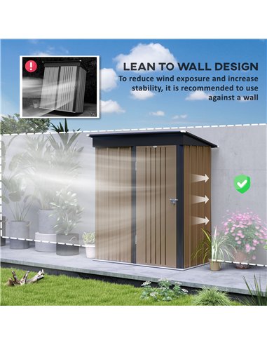 Outsunny Metal Garden Shed, Outdoor Lean-to Shed for Tool Motor Bike, with Adjustable Shelf, Lock, Gloves, 5'x3'x6', Brown