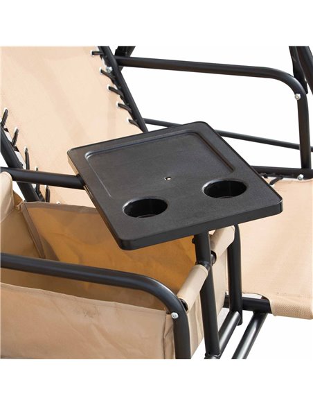 Outsunny 2-Seater Swing Chair Steel Frame Adjustable Canopy Texteline Garden Swing Seat w/ Middle Table Cup Holders Heavy Duty O - pic 12260 | FastDaddyshop
