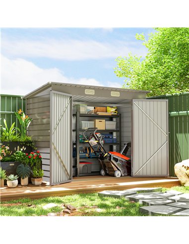 Outsunny 3.7 x 7.9ft Galvanised Steel Shed, with Latched Door and Padlock - Light Grey