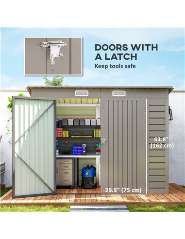 Outsunny 3.7 x 7.9ft Galvanised Steel Shed, with Latched Door and Padlock - Light Grey