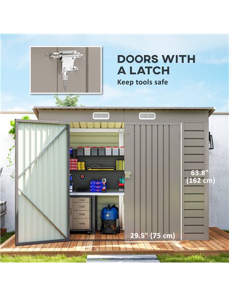 Outsunny 3.7 x 7.9ft Galvanised Steel Shed, with Latched Door and Padlock - Light Grey - pic 122605 | FastDaddyshop