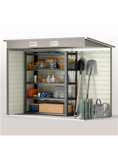 Outsunny 3.7 x 7.9ft Galvanised Steel Shed, with Latched Door and Padlock - Light Grey