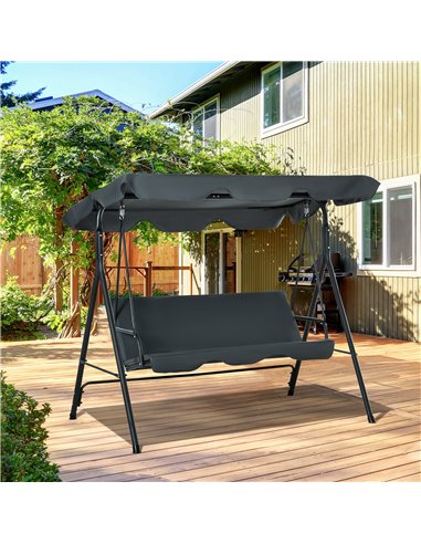 Outsunny 3 Seater Canopy Swing Chair Garden Rocking Bench Heavy Duty Patio Metal Seat w/ Top Roof - Dark Grey