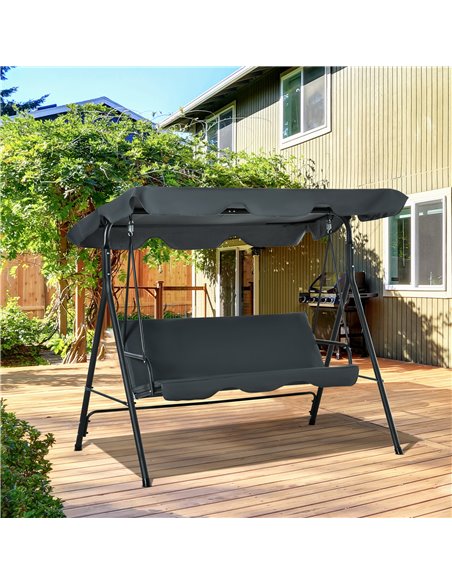 Outsunny 3 Seater Canopy Swing Chair Garden Rocking Bench Heavy Duty Patio Metal Seat w/ Top Roof - Dark Grey - pic 12261 | FastDaddyshop
