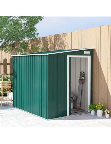 Outsunny 7 x 5ft Galvanised Metal Shed, with Sliding Door - Green