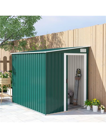 Outsunny 7 x 5ft Galvanised Metal Shed, with Sliding Door - Green - pic 122611 | FastDaddyshop