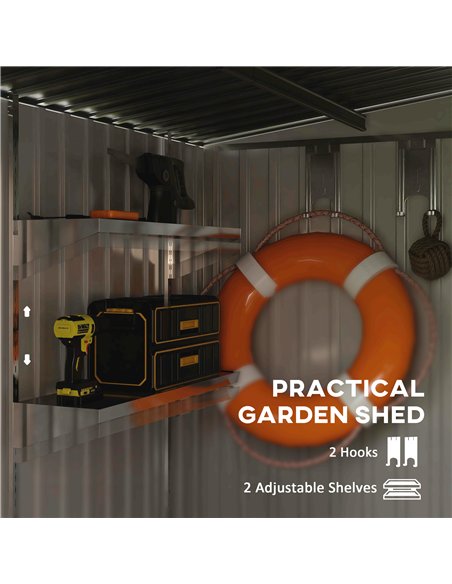 Outsunny 7 x 5ft Galvanised Metal Shed, with Sliding Door - Green - pic 122613 | FastDaddyshop