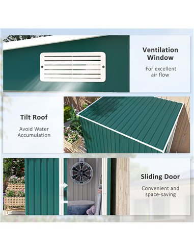 Outsunny 7 x 5ft Galvanised Metal Shed, with Sliding Door - Green