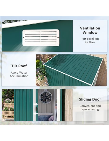 Outsunny 7 x 5ft Galvanised Metal Shed, with Sliding Door - Green - pic 122616 | FastDaddyshop