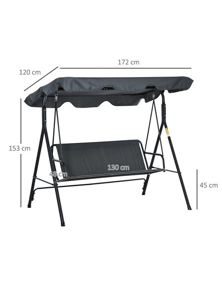 Outsunny 3 Seater Canopy Swing Chair Garden Rocking Bench Heavy Duty Patio Metal Seat w/ Top Roof - Dark Grey - pic 12262 | FastDaddyshop