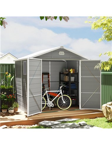 Outsunny 7.9ft x 6.2ft Aluminium Frame and Plastic Wall Shed, with Foundation - Light Grey