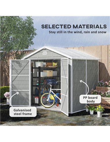 Outsunny 7.9ft x 6.2ft Aluminium Frame and Plastic Wall Shed, with Foundation - Light Grey