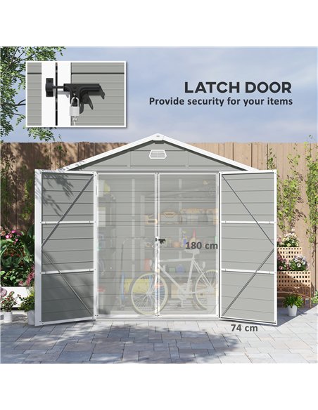 Outsunny 7.9ft x 6.2ft Aluminium Frame and Plastic Wall Shed, with Foundation - Light Grey - pic 122623 | FastDaddyshop
