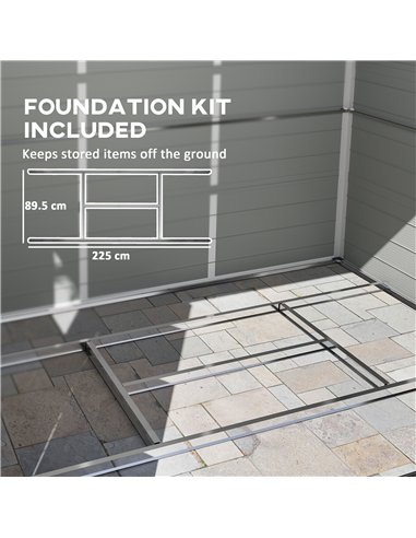 Outsunny 7.9ft x 6.2ft Aluminium Frame and Plastic Wall Shed, with Foundation - Light Grey