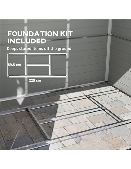 Outsunny 7.9ft x 6.2ft Aluminium Frame and Plastic Wall Shed, with Foundation - Light Grey - pic 122624 | FastDaddyshop