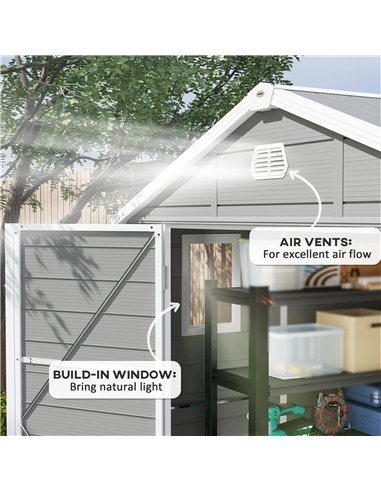 Outsunny 7.9ft x 6.2ft Aluminium Frame and Plastic Wall Shed, with Foundation - Light Grey