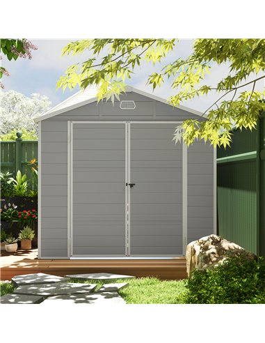 Outsunny 7.9ft x 6.2ft Aluminium Frame and Plastic Wall Shed, with Foundation - Light Grey