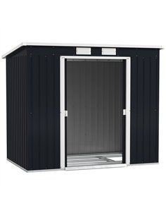 Outsunny 7 x 4ft Galvanised Steel Garden Shed, with Foundation Kit - Dark Grey