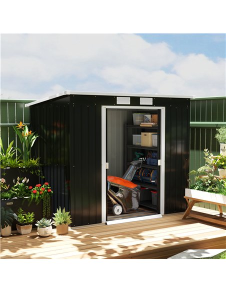 Outsunny 7 x 4ft Galvanised Steel Garden Shed, with Foundation Kit - Dark Grey - pic 122629 | FastDaddyshop