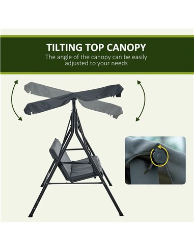 Outsunny 3 Seater Canopy Swing Chair Garden Rocking Bench Heavy Duty Patio Metal Seat w/ Top Roof - Dark Grey