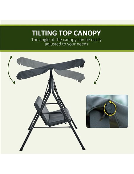 Outsunny 3 Seater Canopy Swing Chair Garden Rocking Bench Heavy Duty Patio Metal Seat w/ Top Roof - Dark Grey - pic 12263 | FastDaddyshop