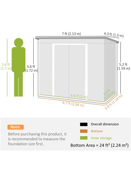 Outsunny 7 x 4ft Galvanised Steel Garden Shed, with Foundation Kit - Dark Grey - pic 122630 | FastDaddyshop