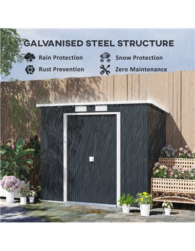 Outsunny 7 x 4ft Galvanised Steel Garden Shed, with Foundation Kit - Dark Grey