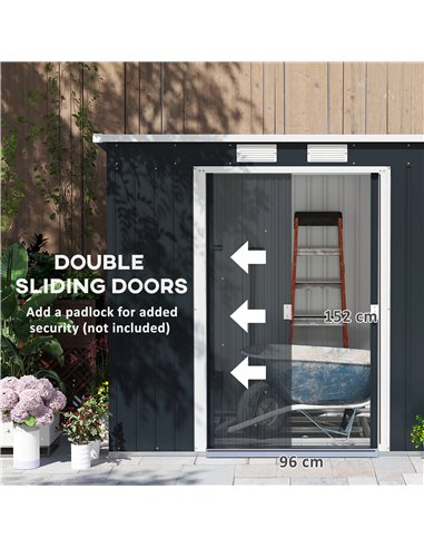 Outsunny 7 x 4ft Galvanised Steel Garden Shed, with Foundation Kit - Dark Grey