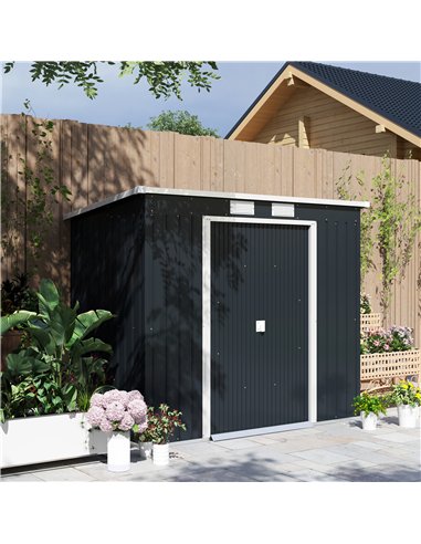 Outsunny 7 x 4ft Galvanised Steel Garden Shed, with Foundation Kit - Dark Grey