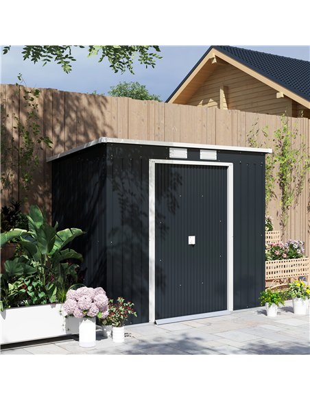 Outsunny 7 x 4ft Galvanised Steel Garden Shed, with Foundation Kit - Dark Grey - pic 122635 | FastDaddyshop