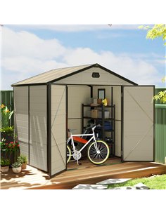 Outsunny 7.9ft x 6.2ft Aluminium Frame and Plastic Wall Shed, with Foundation - Cream White 2