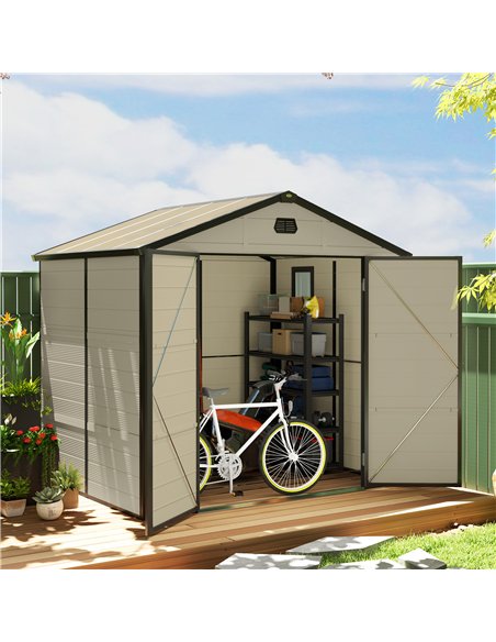 Outsunny 7.9ft x 6.2ft Aluminium Frame and Plastic Wall Shed, with Foundation - Cream White - pic 122638 | FastDaddyshop