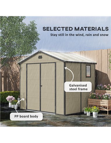 Outsunny 7.9ft x 6.2ft Aluminium Frame and Plastic Wall Shed, with Foundation - Cream White