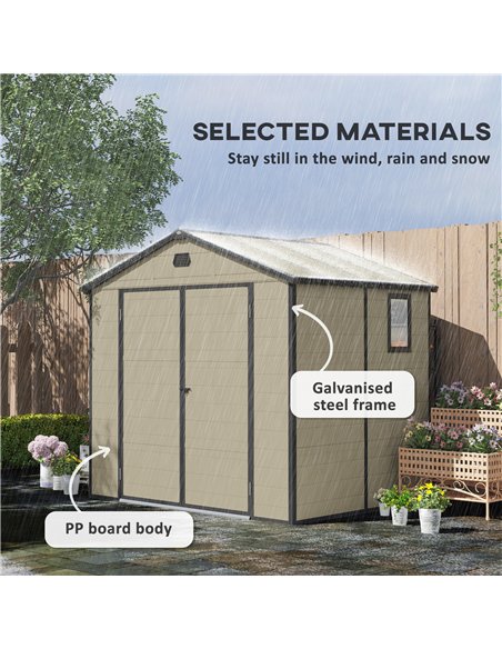 Outsunny 7.9ft x 6.2ft Aluminium Frame and Plastic Wall Shed, with Foundation - Cream White - pic 122640 | FastDaddyshop