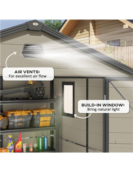 Outsunny 7.9ft x 6.2ft Aluminium Frame and Plastic Wall Shed, with Foundation - Cream White - pic 122643 | FastDaddyshop