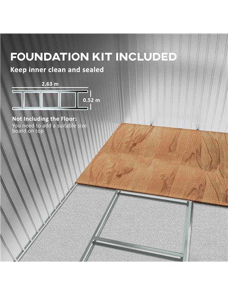 Outsunny 9ft x 4ft Metal Garden Shed, Outdoor Tool House with Foundation Kit, Ventilations and Double Doors, Light Grey Wood Gra - pic 122651 | FastDaddyshop