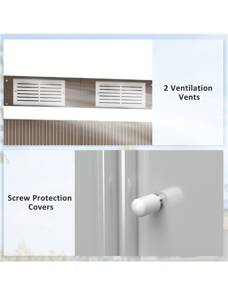 Outsunny 9ft x 4ft Metal Garden Shed, Outdoor Tool House with Foundation Kit, Ventilations and Double Doors, Light Grey Wood Gra - pic 122652 | FastDaddyshop