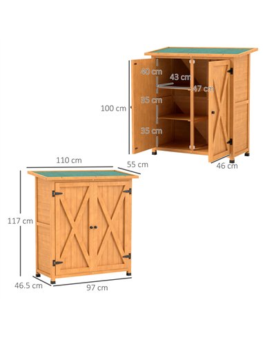 Outsunny 46.5 x 97cm Compact Wooden Storage Shed - Yellow